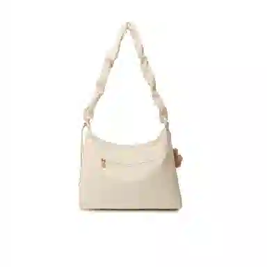 稻草人 春夏纯色高级质感小众少女褶皱 聚氨酯革 单肩斜挎包 女款 米白