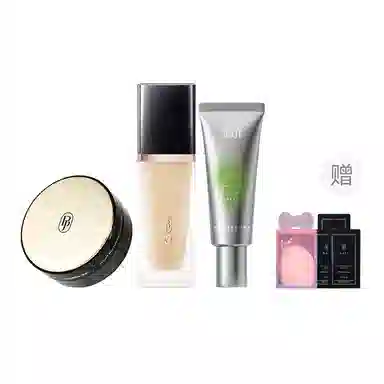 芭集 蝴蝶结彩妆套装粉底液粉饼散粉遮瑕两件套三件套 不脱妆哑光抗氧化持久提亮肤色自然雾面