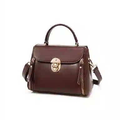 红蜻蜓 高级感经典设计气质百搭通勤妈妈老花 牛剖层皮革拼合成革 轻巧便携学院风女友斜挎包单肩包手提包 女款 咖啡色/黑色/奶昔白