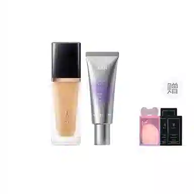 芭集 蝴蝶结彩妆套装粉底液粉饼散粉遮瑕两件套三件套 不脱妆哑光抗氧化持久提亮肤色自然雾面