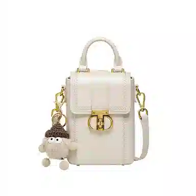 纳兰杜 夏天女士洋气迷你小众包包轻便散步休闲小巧百搭包包礼盒装 牛皮拼合成革 手机包斜挎包单肩包 中号 女款 米白色