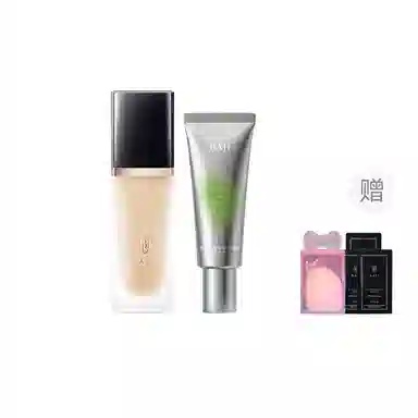 芭集 蝴蝶结彩妆套装粉底液粉饼散粉遮瑕两件套三件套 不脱妆哑光抗氧化持久提亮肤色自然雾面
