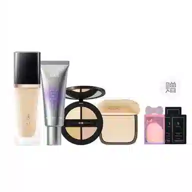 芭集 蝴蝶结彩妆套装粉底液粉饼散粉遮瑕两件套三件套 不脱妆哑光抗氧化持久提亮肤色自然雾面