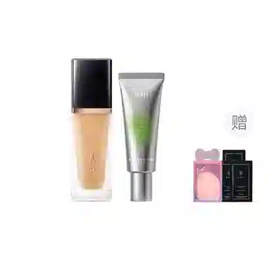 芭集 蝴蝶结彩妆套装粉底液粉饼散粉遮瑕两件套三件套 不脱妆哑光抗氧化持久提亮肤色自然雾面