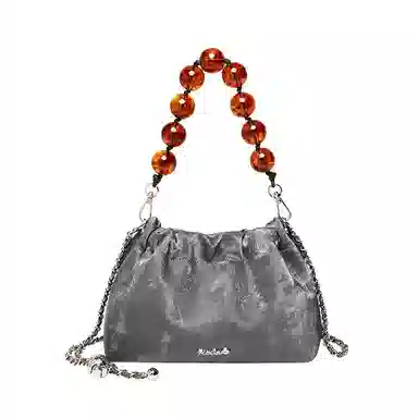 纳兰杜 女包新中式缎面百搭潮流实用女生精致包包 牛皮 链条包云朵包腋下包单肩斜挎包 迷你 女款 太空银/奶昔白/橄榄绿