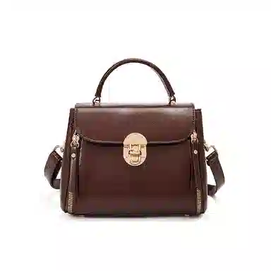 红蜻蜓 高级感经典设计气质百搭通勤妈妈老花 牛剖层皮革拼合成革 轻巧便携学院风女友斜挎包单肩包手提包 女款 咖啡色/黑色/奶昔白