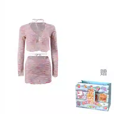 轻迎 高级感彩虹比基尼四件套小胸聚拢钢托温泉度假分体纯欲小香风泳衣套装 女款