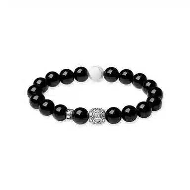 【S999足银纯银】  七七银饰 转运 国潮复古设计风 吉祥如意 平安好运 事事如意 招财纳福天然 黑曜石 玉石手串 男款