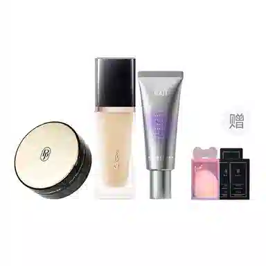 芭集 蝴蝶结彩妆套装粉底液粉饼散粉遮瑕两件套三件套 不脱妆哑光抗氧化持久提亮肤色自然雾面