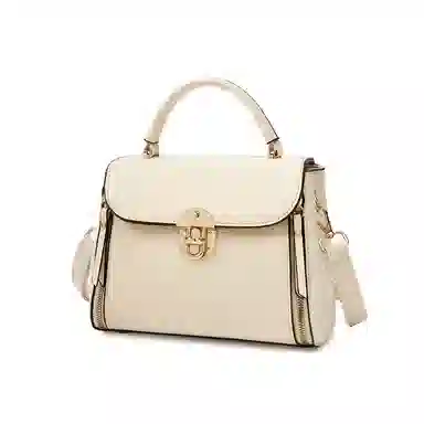 红蜻蜓 高级感经典设计气质百搭通勤妈妈老花 牛剖层皮革拼合成革 轻巧便携学院风女友斜挎包单肩包手提包 女款 咖啡色/黑色/奶昔白