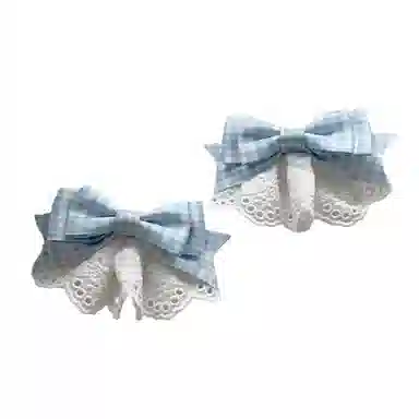 希铃 蓝色泡泡蕾丝蝴蝶结一对甜美 布艺 发夹 女款