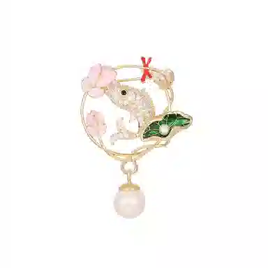 山一丸 中国风别针小众个性固定开衫别针旗袍配饰荷塘锦鲤 环保铜 胸针 女款