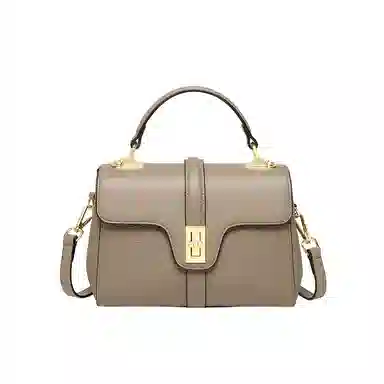 纳兰杜 手提包女高级感时尚百搭优雅女士包气质妈妈款包包洋气品牌女包 头层牛皮 单肩包斜挎包 小号 女款 米白拼杏色/大象灰