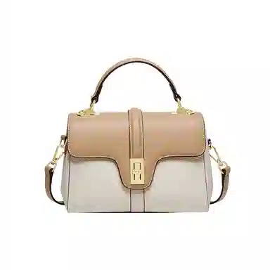 纳兰杜 手提包女高级感时尚百搭优雅女士包气质妈妈款包包洋气品牌女包 头层牛皮 单肩包斜挎包 小号 女款 米白拼杏色/大象灰