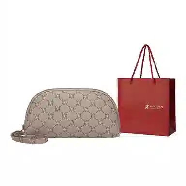 稻草人 高级感印花百搭复古老花时尚简约轻便实用通勤 聚氯乙烯革 手拿包 女款 深棕色/卡其