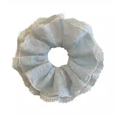 希铃 浅蓝色双层清新条纹 蕾丝 发圈 女款