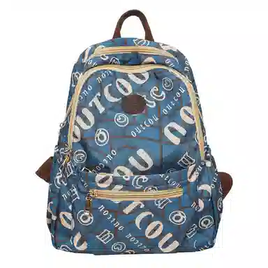 泰格奴 涂鸦精美机能通勤旅行小清新轻便高颜值背包初中高中大学生上课百搭 尼龙 双肩包 女款 孔雀蓝