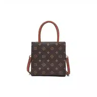 老人头 经典印花时尚小众设计 合成革 单肩斜挎手提包 女款 咖色