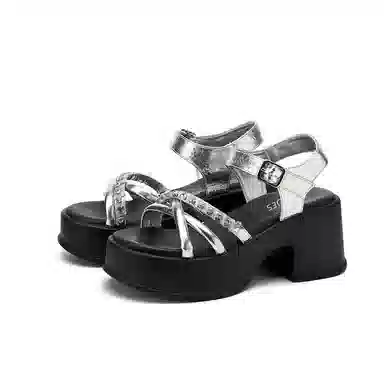 金佰川 合成革 外穿休闲百搭时尚松糕底 一字带凉鞋 女