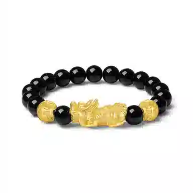 【S999足银纯银 八方来财】 七好美银 招财貔貅 新中式 招财纳福吞金兽国潮复古转运珠 黑曜石 时尚高级 琉璃 手串 男女同款情侣款