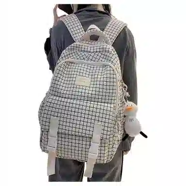 恒源祥 复古格子女大容量帆布时尚书包潮 尼龙 双肩包 常规 男女同款情侣款 多色