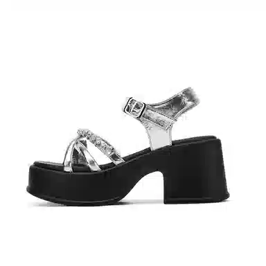 金佰川 合成革 外穿休闲百搭时尚松糕底 一字带凉鞋 女