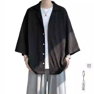 沐诚阳译 美式复古学院风慵懒休闲百搭落肩翻领日常通勤服饰美式高级感速干轻薄透气休闲通勤短袖衬衫 男女同款