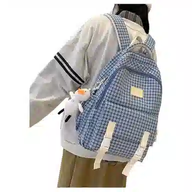 恒源祥 复古格子女大容量帆布时尚书包潮 尼龙 双肩包 常规 男女同款情侣款 多色