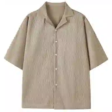 沐诚阳译 美式复古学院风慵懒休闲百搭落肩翻领日常通勤服饰美式高级感速干轻薄透气休闲通勤短袖衬衫 男女同款