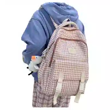 恒源祥 复古格子女大容量帆布时尚书包潮 尼龙 双肩包 常规 男女同款情侣款 多色