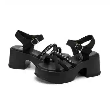 金佰川 合成革 外穿休闲百搭时尚松糕底 一字带凉鞋 女