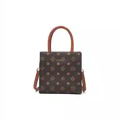 老人头 经典印花时尚小众设计 合成革 单肩斜挎手提包 女款 咖色