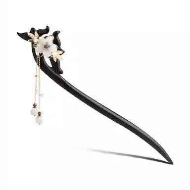 凤凰涅磐 新中式黑檀木荷花流苏木簪 盘发简约日常现代步摇簪子 木质 黑檀木 发簪 女款 其他木作 礼物 礼盒