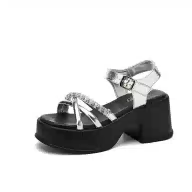 金佰川 合成革 外穿休闲百搭时尚松糕底 一字带凉鞋 女