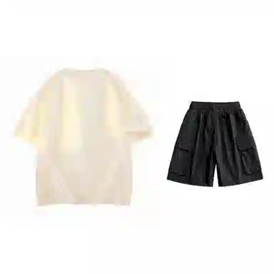 大卫贝肯 美式复古简约字母印花短袖潮流设计感舒适短裤休闲运动套装 男女同款