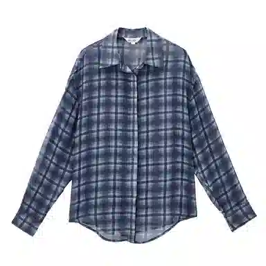 米子旗 复古格子长袖宽松叠穿慵懒薄款衬衫 女款