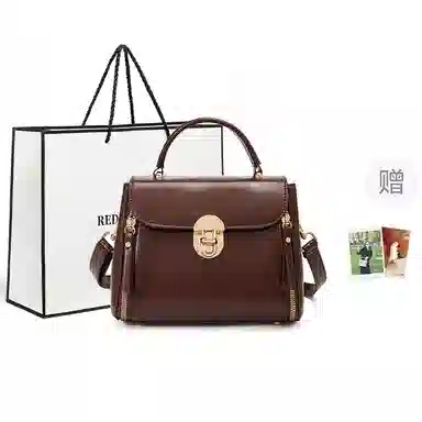 红蜻蜓 高级感经典设计气质百搭通勤妈妈老花 牛剖层皮革拼合成革 轻巧便携学院风女友斜挎包单肩包手提包 女款 咖啡色/黑色/奶昔白