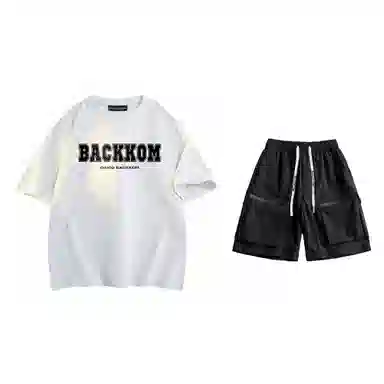 大卫贝肯 美式复古简约字母印花短袖潮流设计感舒适短裤休闲运动套装 男女同款