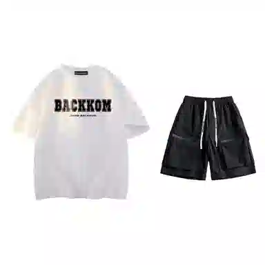 大卫贝肯 美式复古简约字母印花短袖潮流设计感舒适短裤休闲运动套装 男女同款