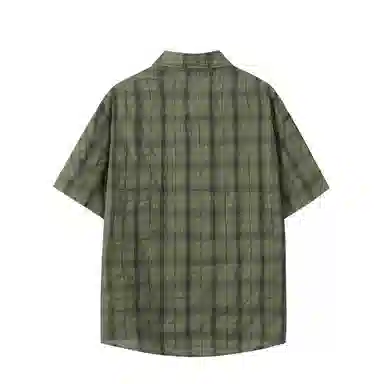 大卫贝肯 韩版复古格子基础款时尚休闲学院风小众褶皱设计随性慵懒感无性别主义宽松百搭轻薄凉爽透气日常通勤翻领短袖衬衫 男女同款
