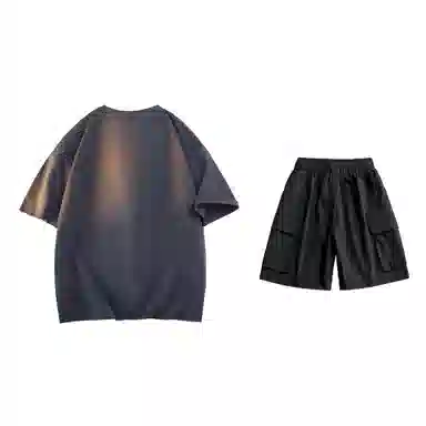 大卫贝肯 美式复古简约字母印花短袖潮流设计感舒适短裤休闲运动套装 男女同款