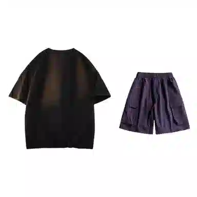 大卫贝肯 美式复古简约字母印花短袖潮流设计感舒适短裤休闲运动套装 男女同款