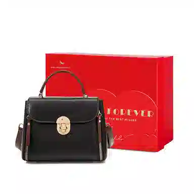 红蜻蜓 高级感经典设计气质百搭通勤妈妈老花 牛剖层皮革拼合成革 轻巧便携学院风女友斜挎包单肩包手提包 女款 咖啡色/黑色/奶昔白