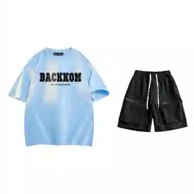 大卫贝肯 美式复古简约字母印花短袖潮流设计感舒适短裤休闲运动套装 男女同款