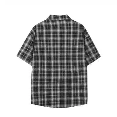 大卫贝肯 韩版复古格子基础款时尚休闲学院风小众褶皱设计随性慵懒感无性别主义宽松百搭轻薄凉爽透气日常通勤翻领短袖衬衫 男女同款