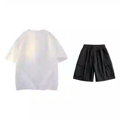 大卫贝肯 美式复古简约字母印花短袖潮流设计感舒适短裤休闲运动套装 男女同款