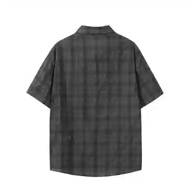 大卫贝肯 韩版复古格子基础款时尚休闲学院风小众褶皱设计随性慵懒感无性别主义宽松百搭轻薄凉爽透气日常通勤翻领短袖衬衫 男女同款