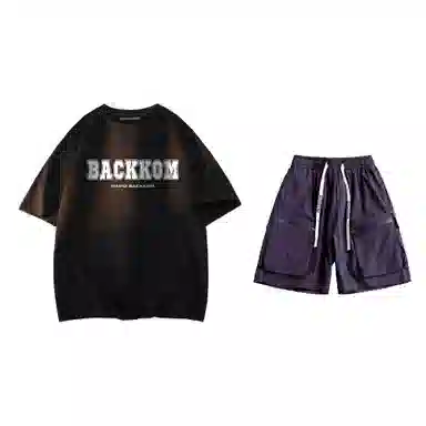 大卫贝肯 美式复古简约字母印花短袖潮流设计感舒适短裤休闲运动套装 男女同款