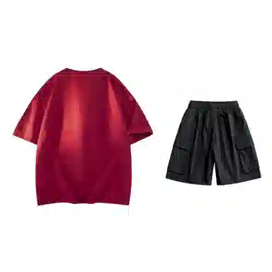 大卫贝肯 美式复古简约字母印花短袖潮流设计感舒适短裤休闲运动套装 男女同款