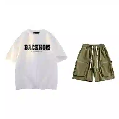 大卫贝肯 美式复古简约字母印花短袖潮流设计感舒适短裤休闲运动套装 男女同款